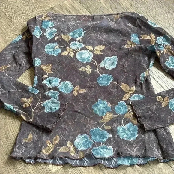 🔥Zara🔥 | Grey and blue floral sheer Y2K  long sleeve top - Picture 9 of 9